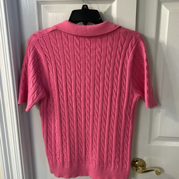 Bright Pink  Cable Knit Short Sleeve Polo Sweater SZ M NEW - Picture 4 of 6